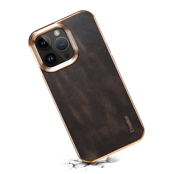 Electroplated Frame Genuine Leather Phone Case For IPhone 11 12 13 14 Pro Max - Image 7