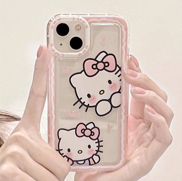 Sanrio Ins Hello Kitty Edge Phone Cases For Iphone 15 14 13 11 12 Pro Max XR XS 7 8 Plus Y2k Girl Clear Silicone Anti-fall Cover