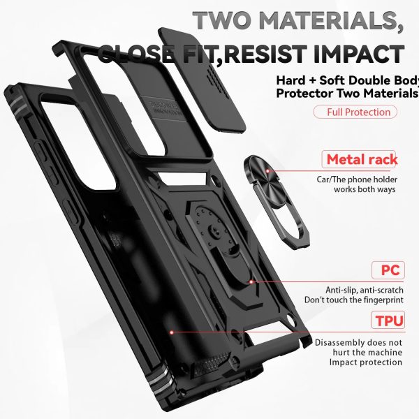 Shockproof Hybrid Dual Layer Magnetic Ring Kickstand Case For Samsung GalaxyS24 23 FE 22 Ultra Puls Slide Camera Protetion Cover - Image 4