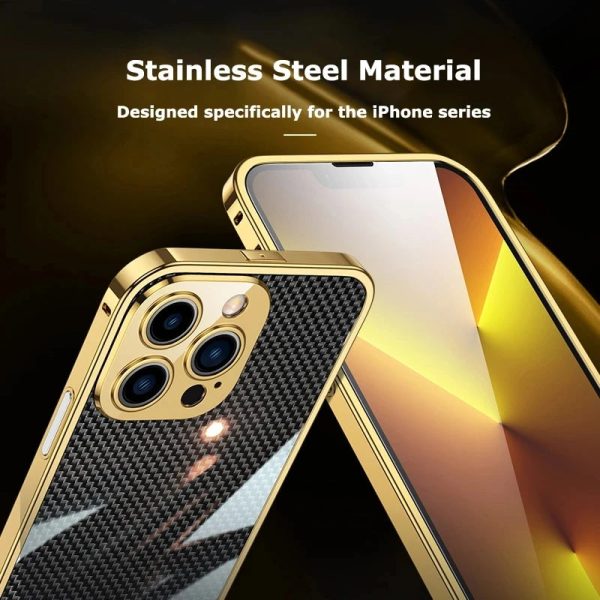 Stainless Steel Bumper Frame Carbon Fiber Case For iPhone 13 12 11 14 Pro Max 14Plus Metal Lens Protection Shockproof Hard Cover - Image 2