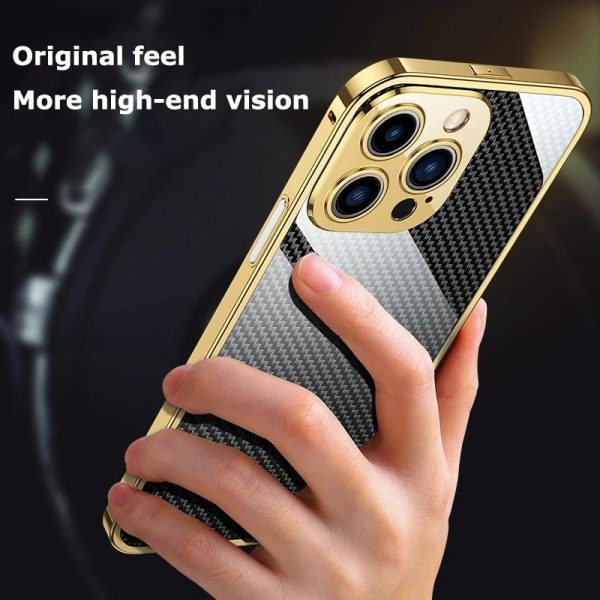 Stainless Steel Bumper Frame Carbon Fiber Case For iPhone 13 12 11 14 Pro Max 14Plus Metal Lens Protection Shockproof Hard Cover - Image 4