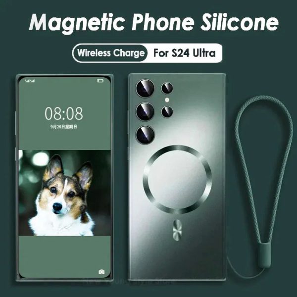 Wireless Charge Phone Case Cover For Samsung S23 S24 Ultra Plus Magsafe Magnetic Phone Silicone Soft Case for Galaxy S24 S 24