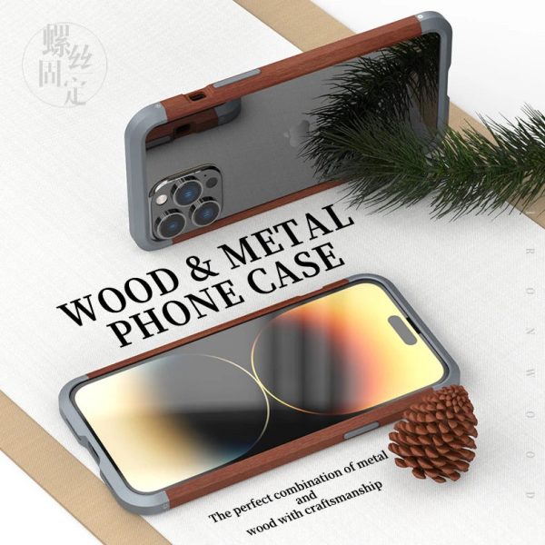 Wooden Metal Bumper Phone Cases For Iphone 15 14 13 12 Pro Max Pear Wood Shell For IPHON 11 Plus XS X XR XSmax Shockproof Cover - Image 2